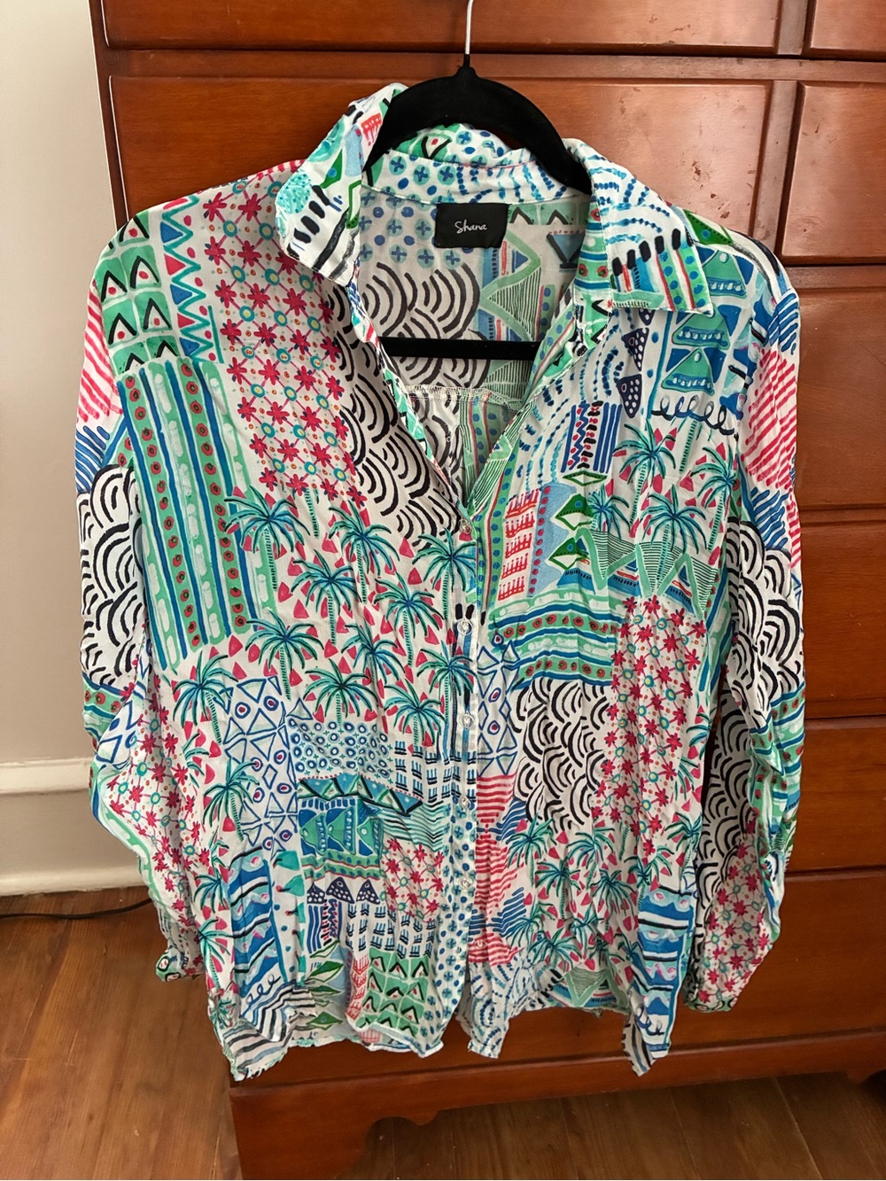 Shana Multicolor Tropical Print Button-Down Shirt Silk